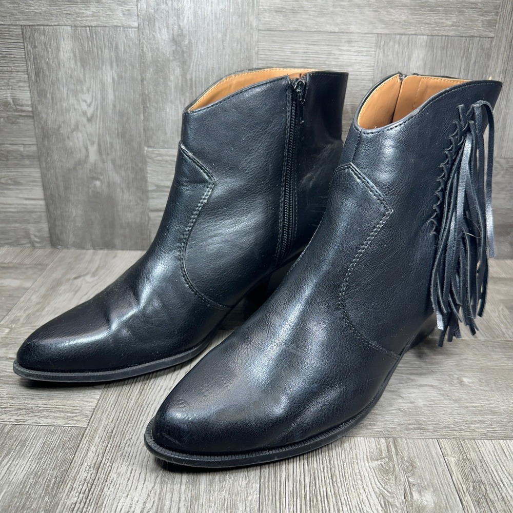 Indigo Rd Ankle Boots Womens 9 Black‎ Fringe Western Faux Leather Boho - Picture 3 of 12